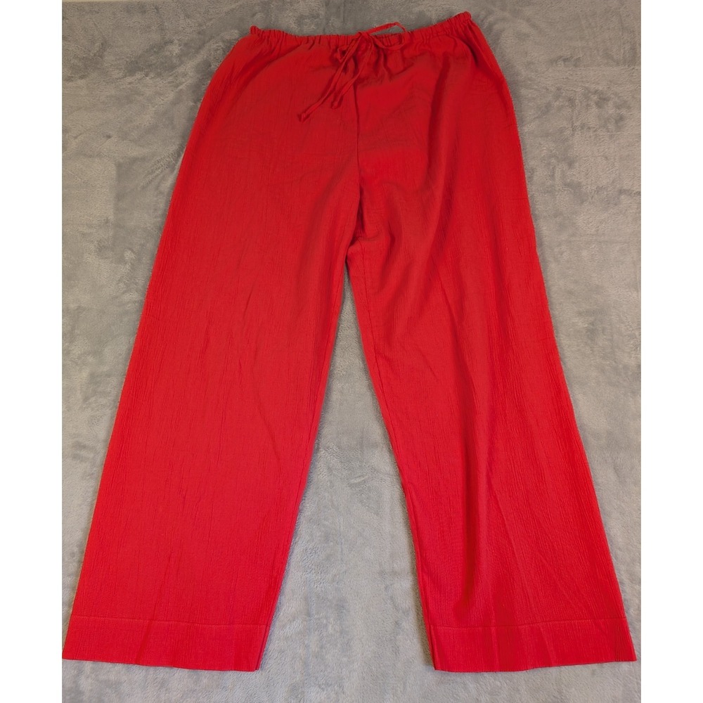Women's Size XL Coral Summer Loose Wide Leg Plisse Cotton Pants Resort Beach